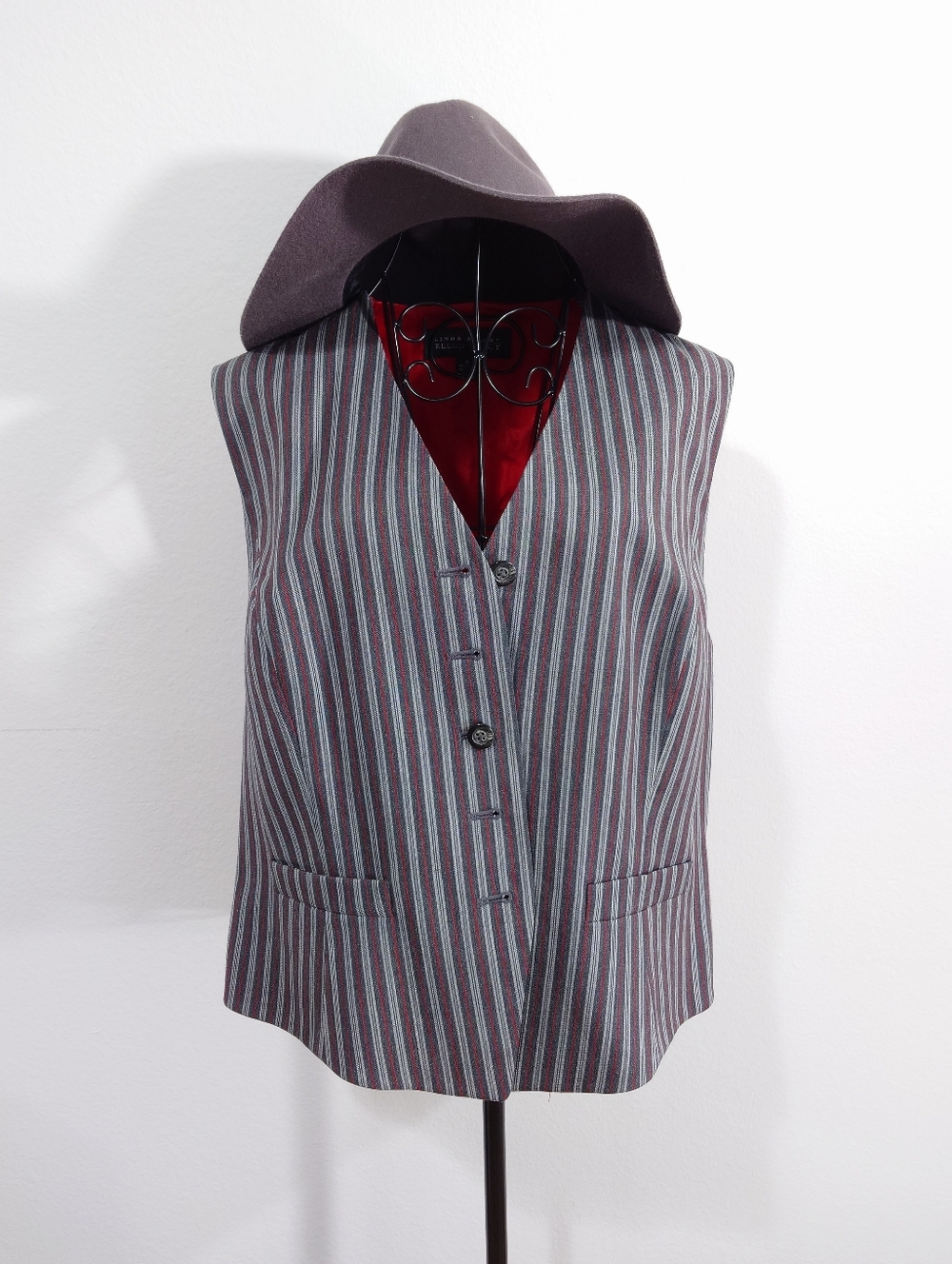 Vintage Ellen Tracy Wool Blend Vest Red Lining Tailored Waistcoat Size 16